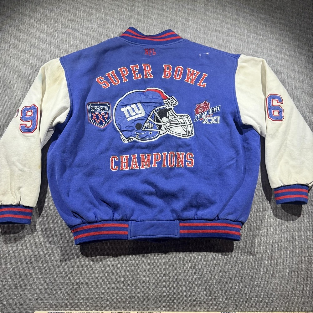 Vintage New York Giants Jacket Mens 2XL Blue NFL Super Bowl Champions 90s
